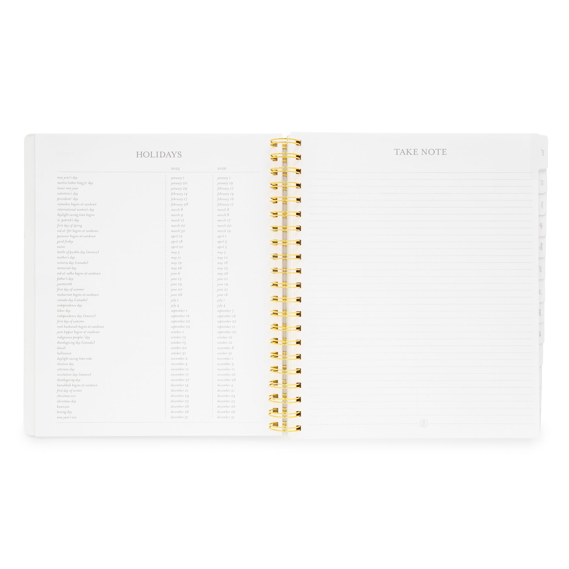 Holidays + Take Notes Section of Large Weekly Planner