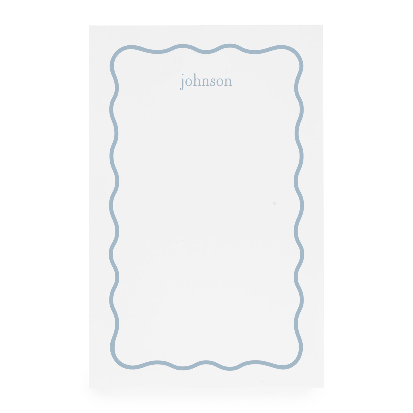 White notepad with blue scallop border and blue 'johnson' text