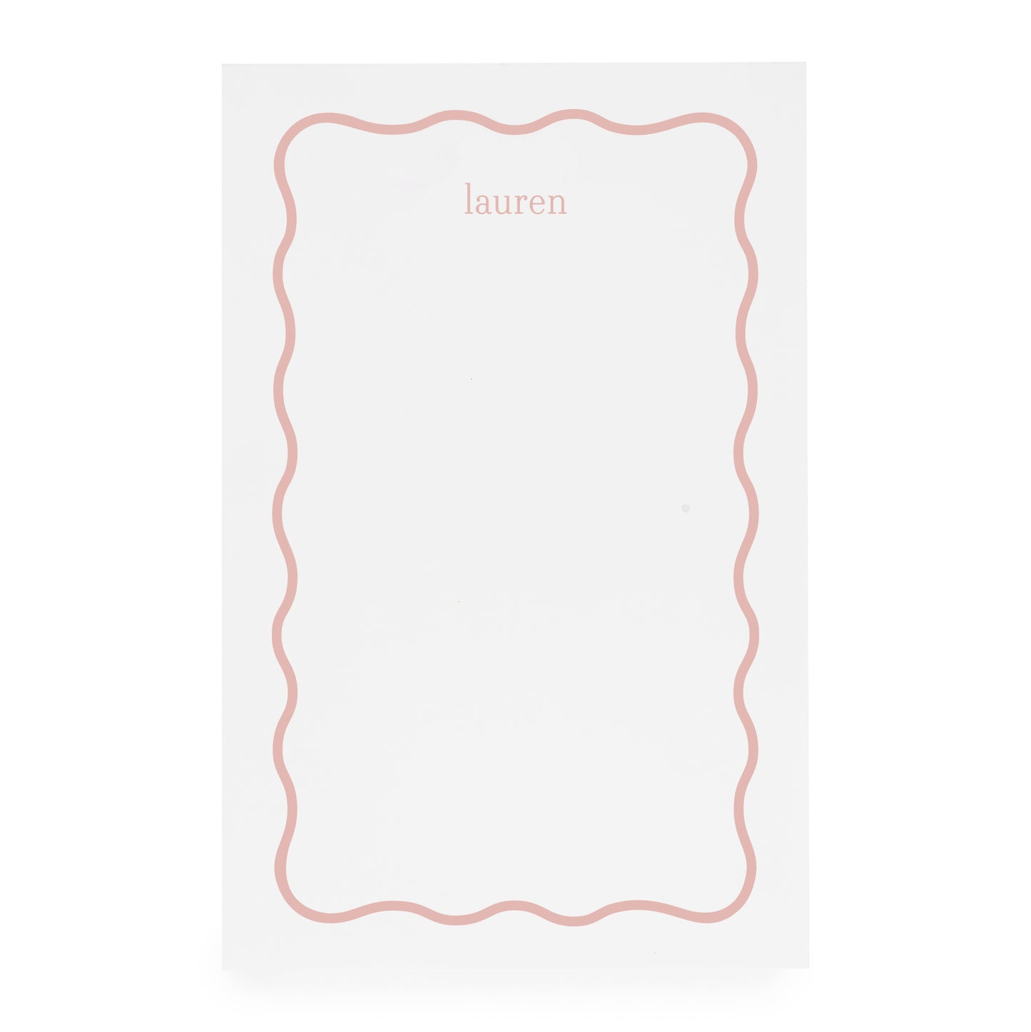White notepad with rose scallop border and 'lauren' in rose text