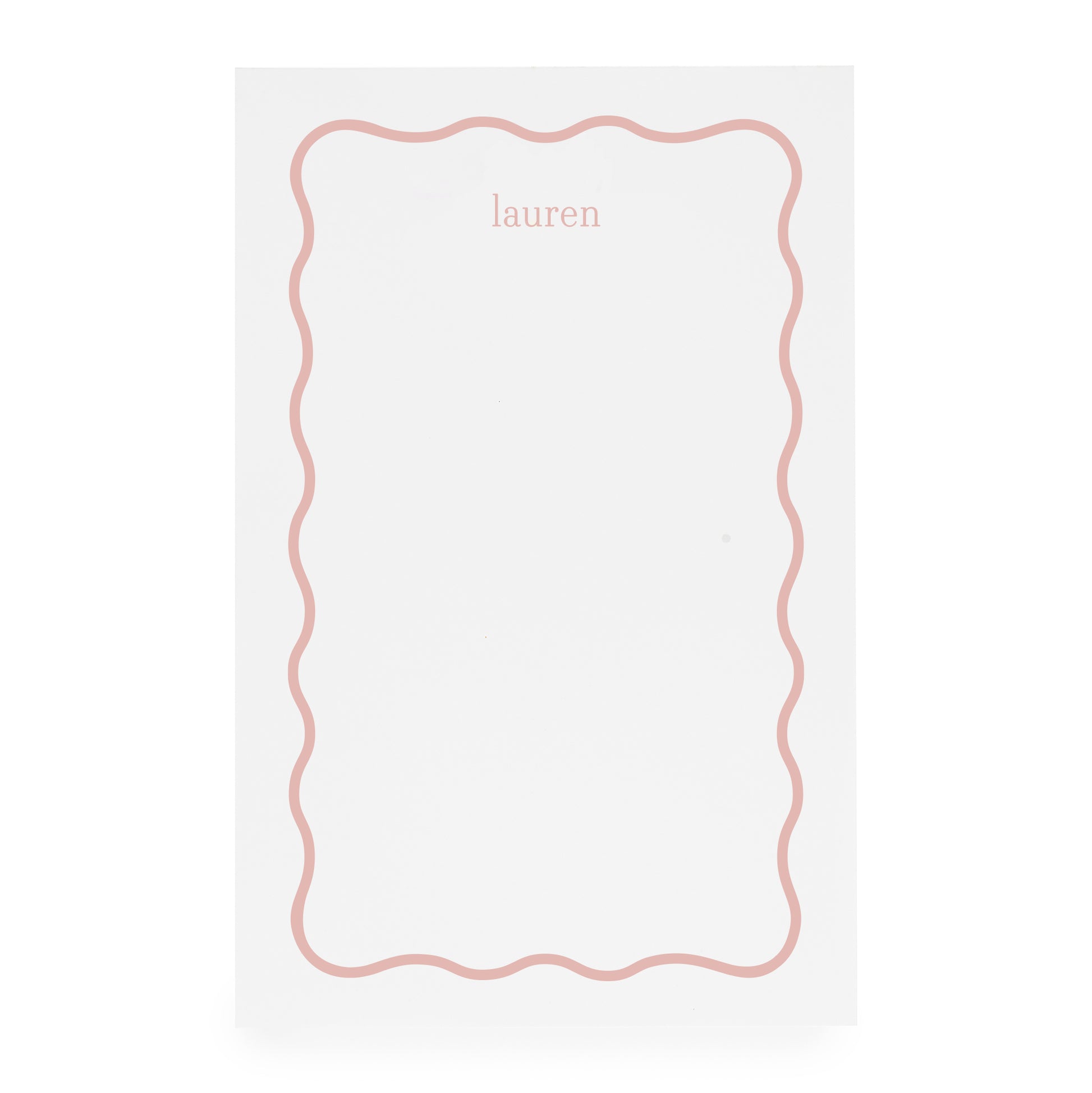 White notepad with rose scallop border and 'lauren' in rose text