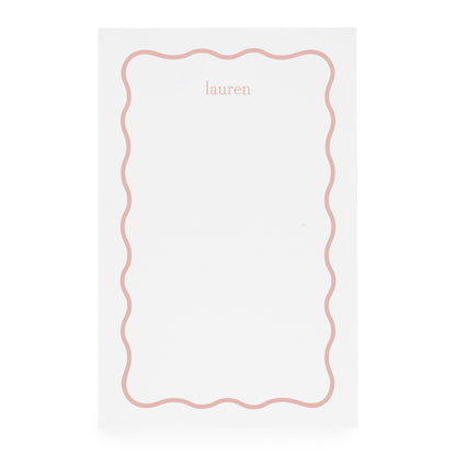 White notepad with rose scallop border and 'lauren' in rose text