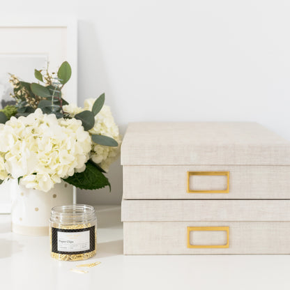 stack of flax document boxes