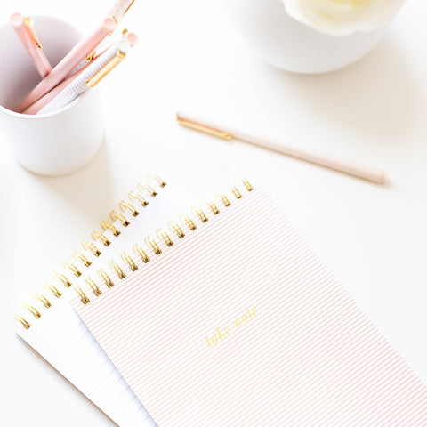 Top Spiral Notebook, Rose Linen Stripe