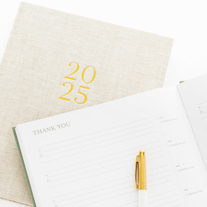 Interior of desk agenda with thank you gift tracker