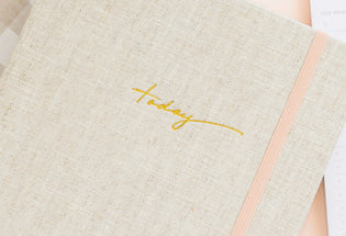 Close up detail of gold foil today on cover of mindful journal