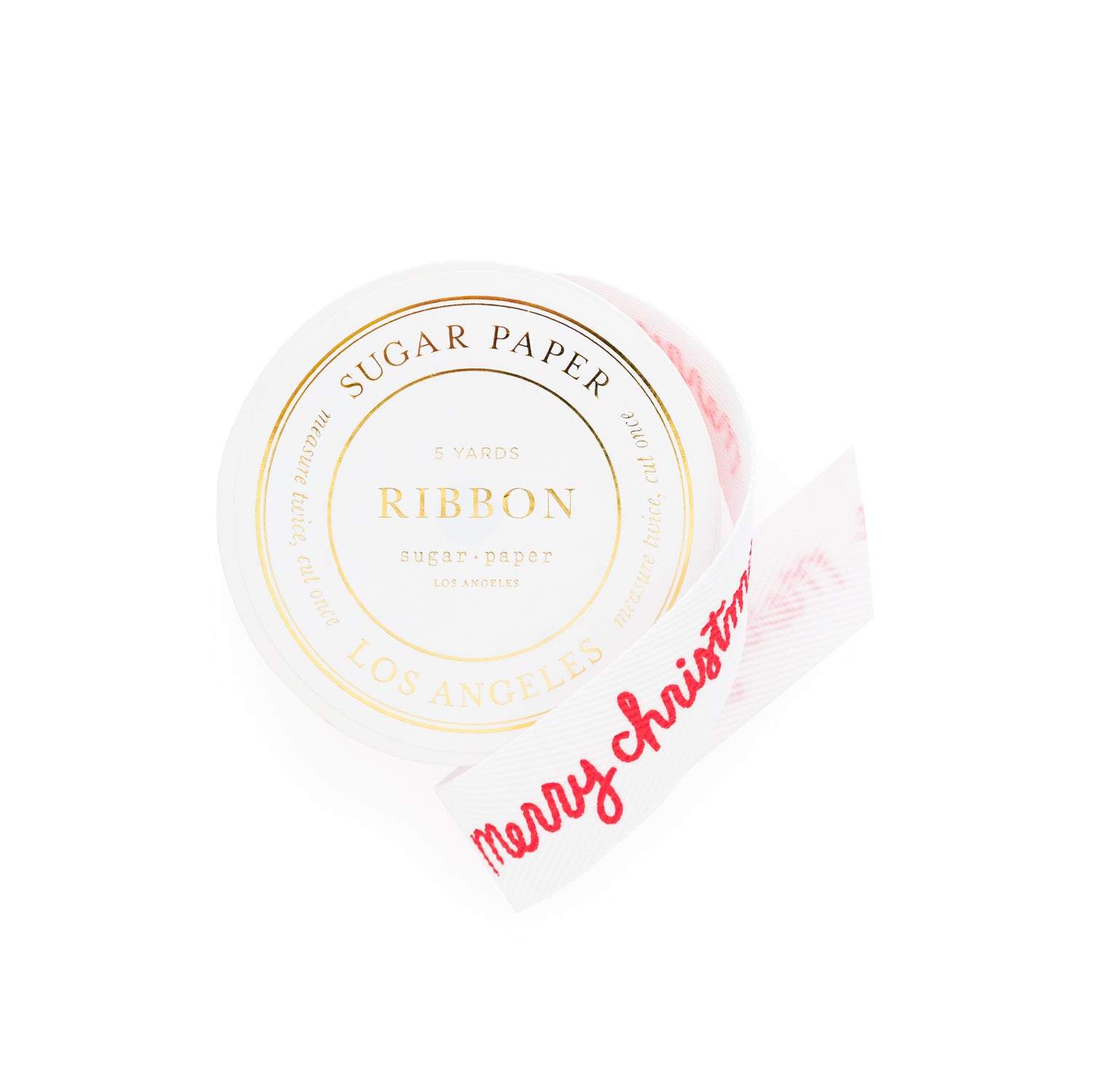 Pack of Sugar Paper ribbon with 'Merry Christmas' text on a white ribbon}