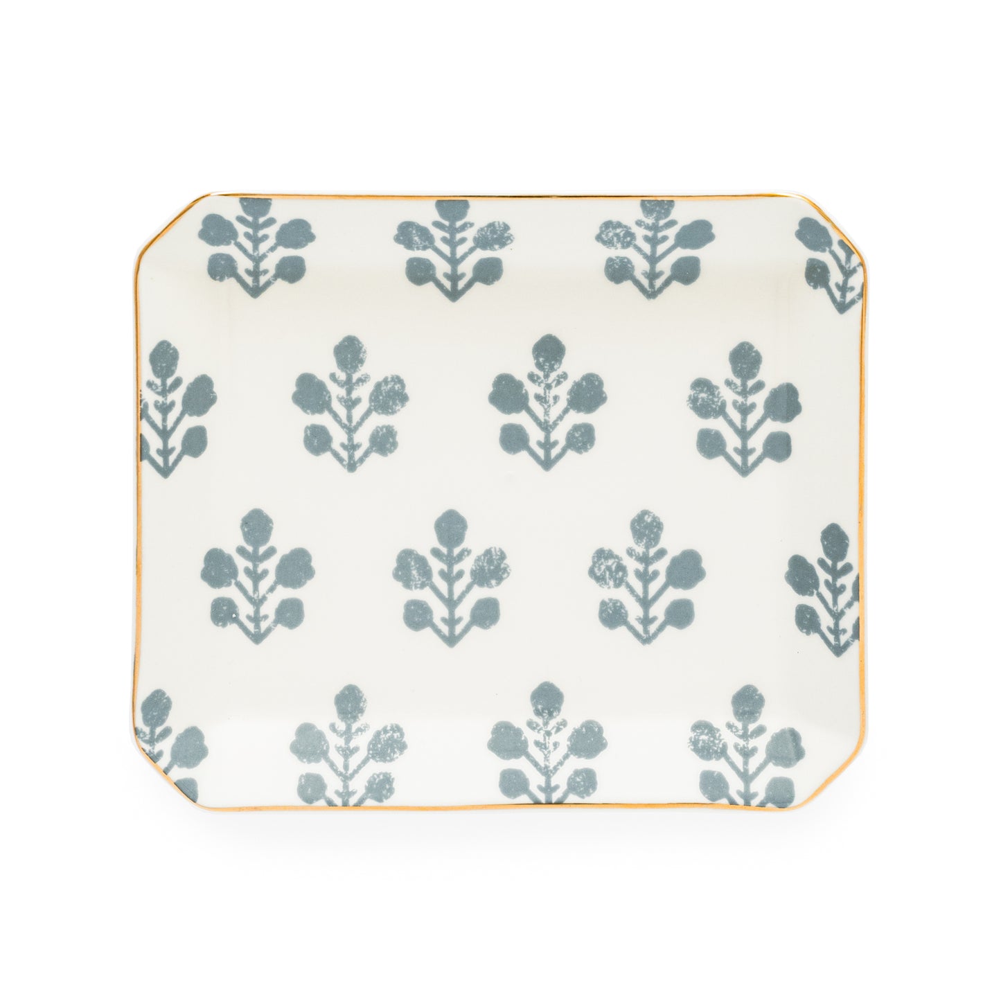 Blue floral ceramic tray with gold border