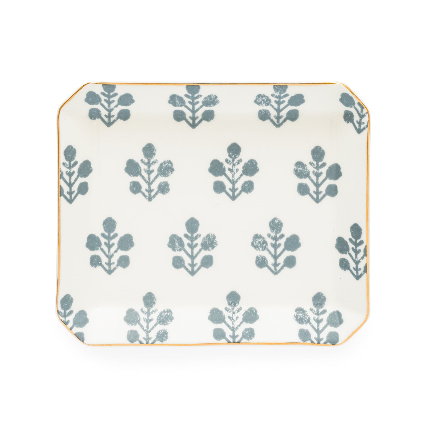 Blue floral ceramic tray with gold border}