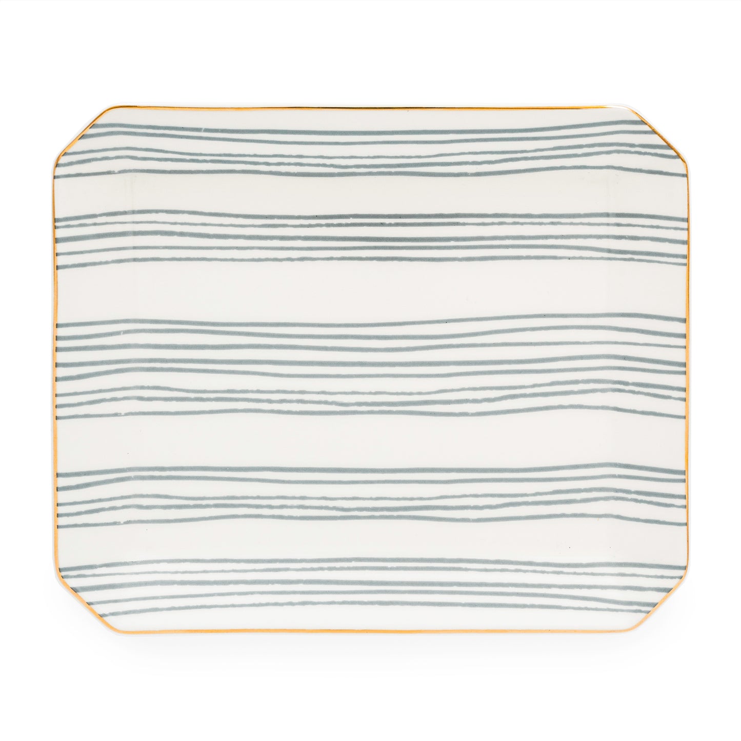 Dusty blue stripe tray with gold edging