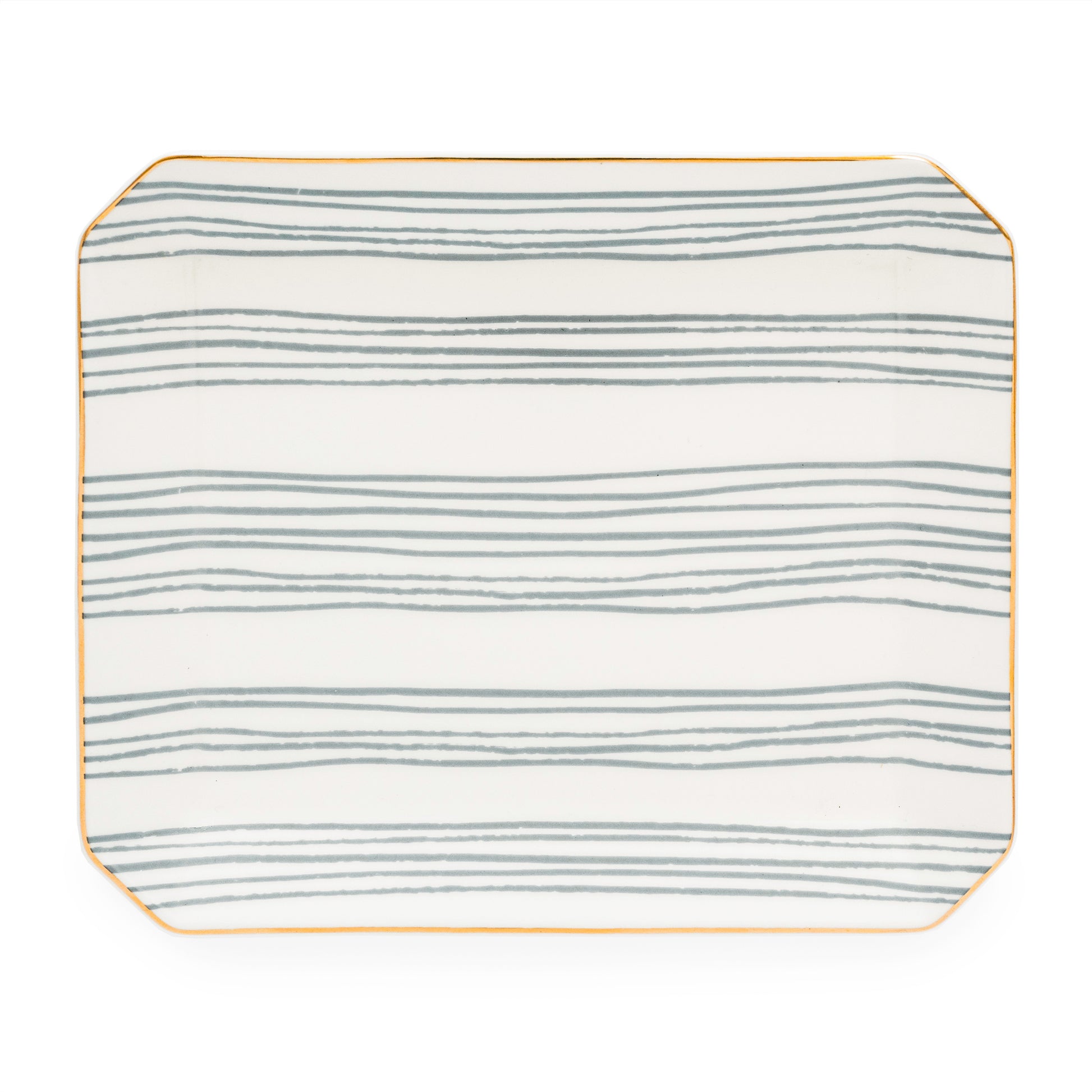 Dusty blue stripe tray with gold edging