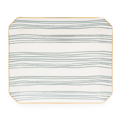 Dusty blue stripe tray with gold edging