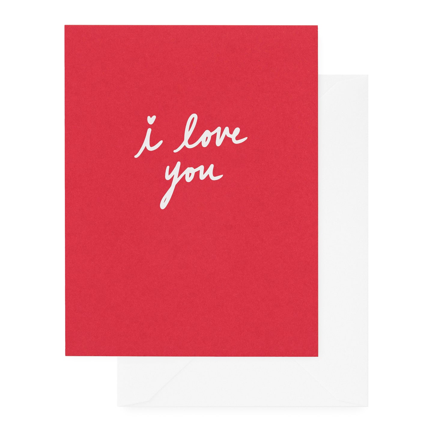 red i love you card with white foil lettering