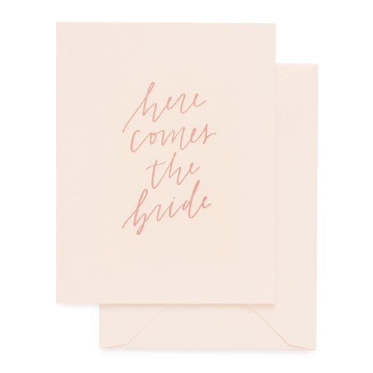 pale pink card with rose text and pale pink envelope
