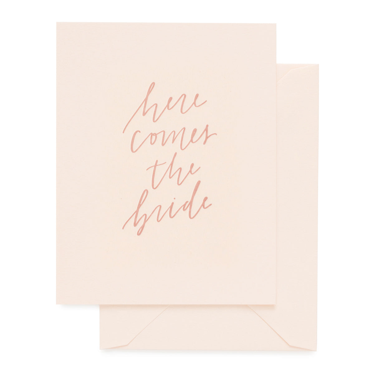 pale pink card with rose text and pale pink envelope
