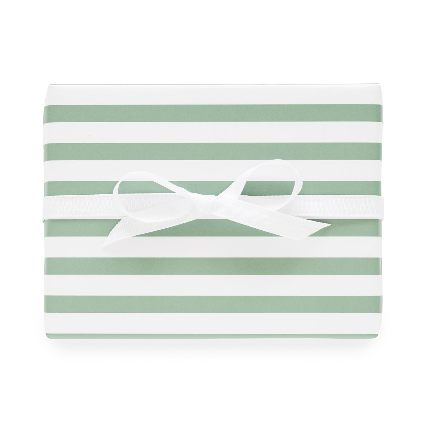 Dark green and white stripe wrapping paper wrapped gift with white ribbon