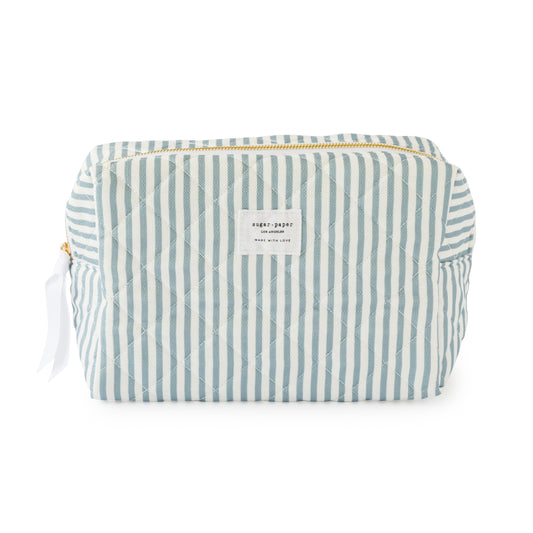 blue stripe large cosmetic pouch