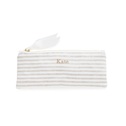 Striped pouch with 'Kate' in embroidery