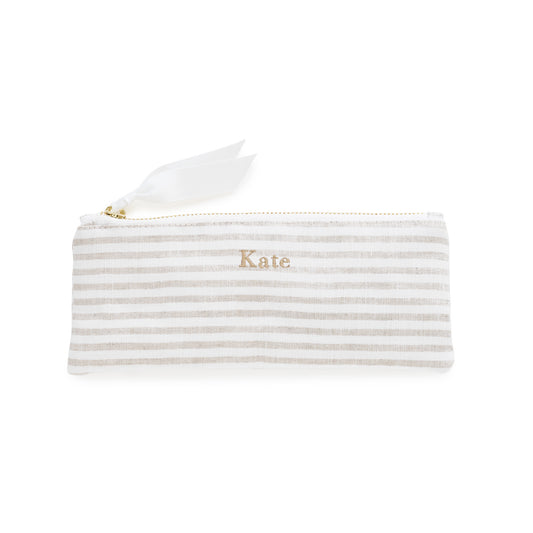 Embroidered Flax Stripe Pencil Pouch