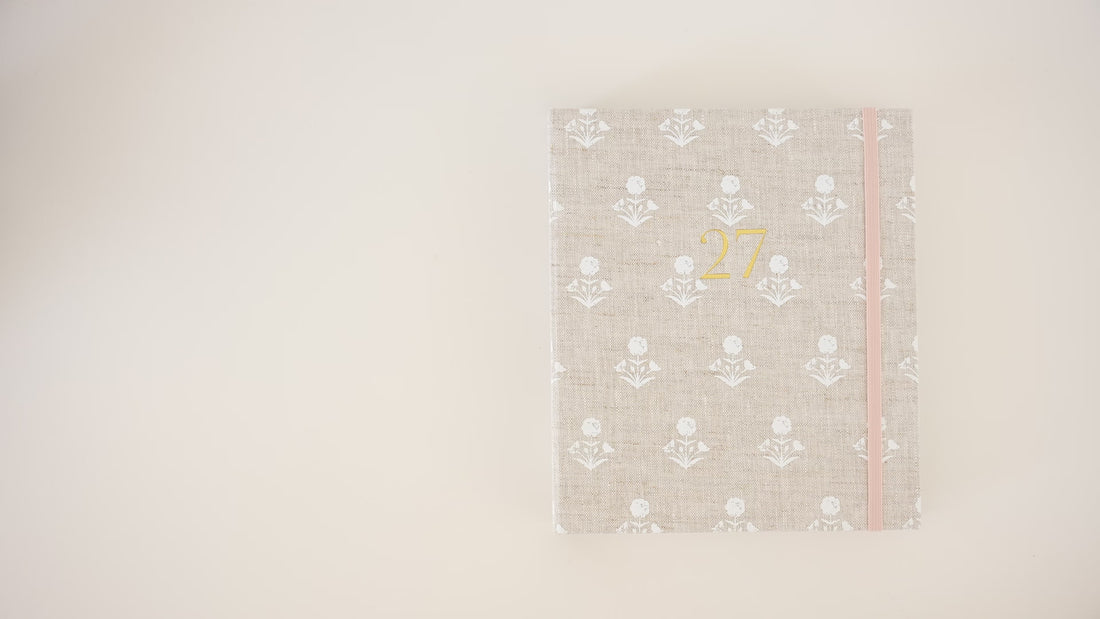 Video of someone opening the 2027 concealed flax floral agenda and showing the interior pages