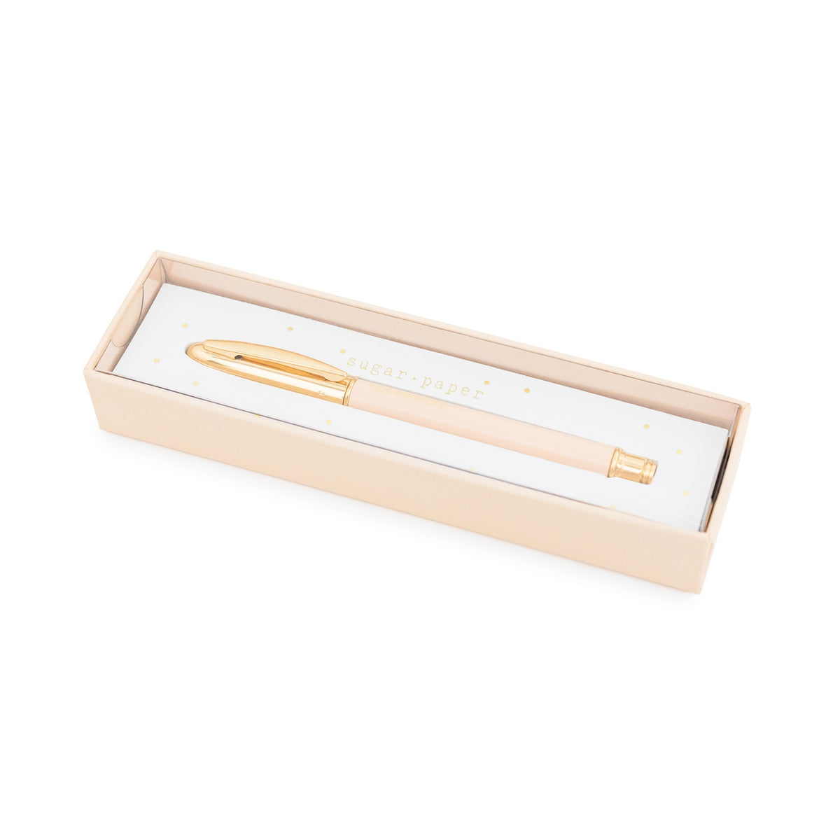 Pale pink signature pen with gold cap in box