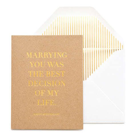 Kraft and gold anniversary card with stripe liner