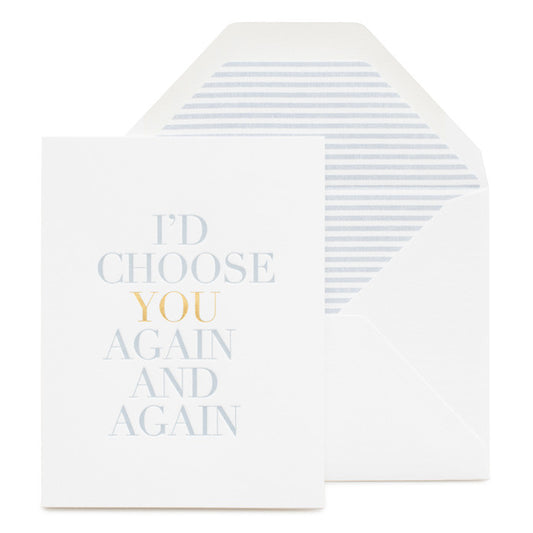 Dusty blue and gold anniversary card with stripe liner