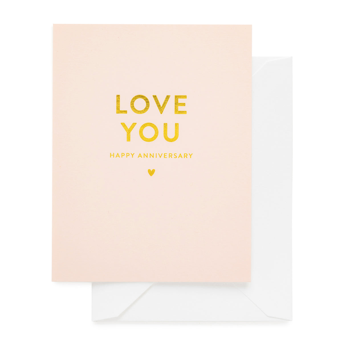pale pink card with gold text, white envelope