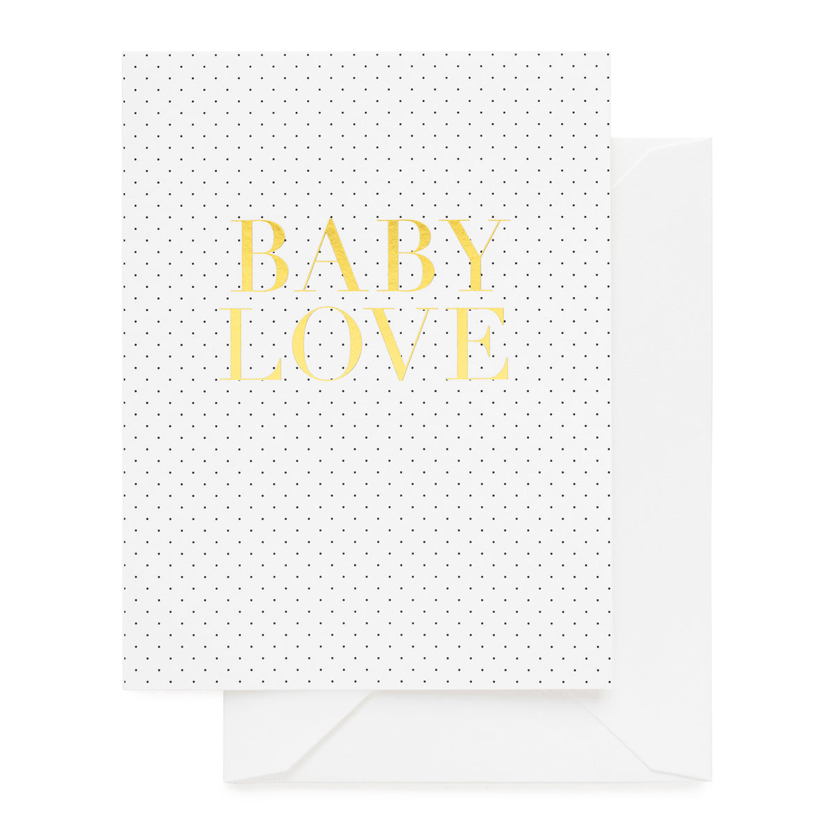 Black and white dot card printed with Baby Love