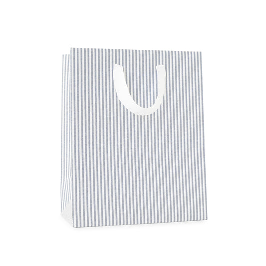 Dark blue and white stripe gift bag with white handles