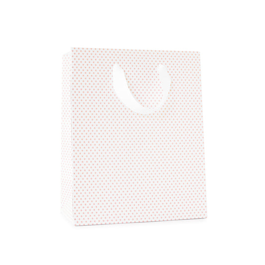 Rose pink dot gift bag with white handles