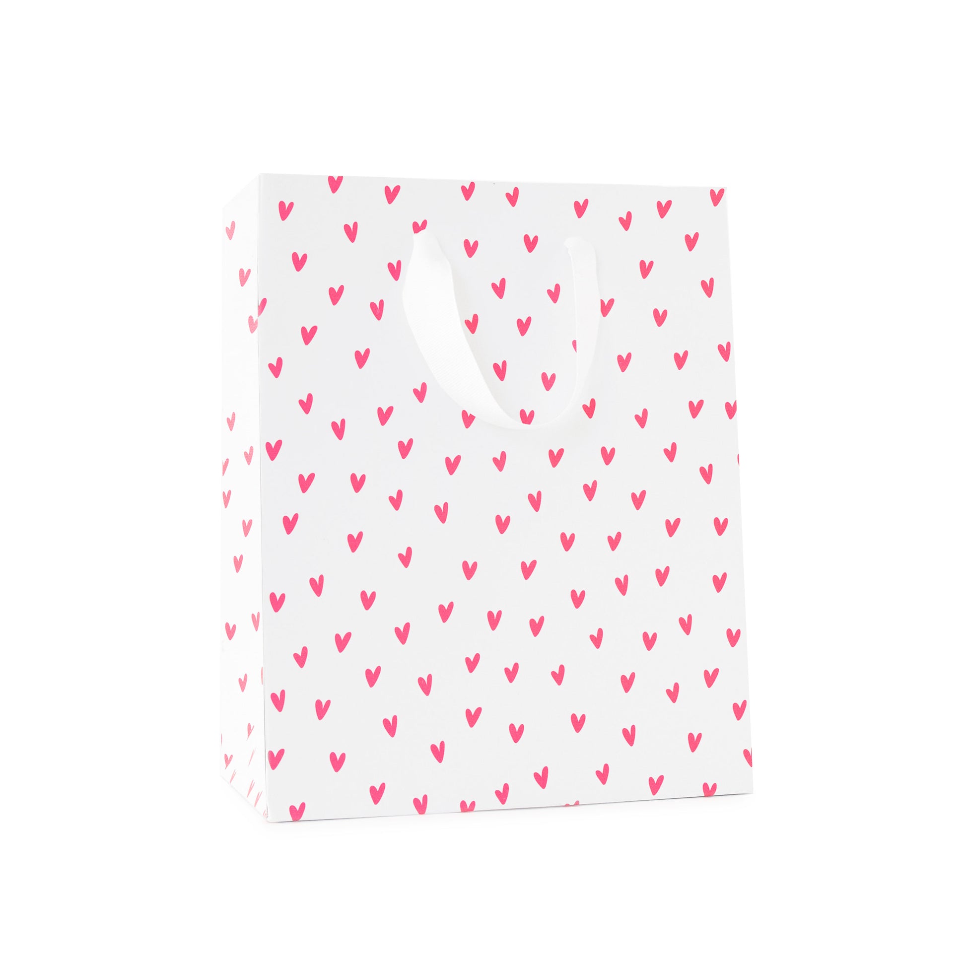 Pink neon heart gift bag with white handles