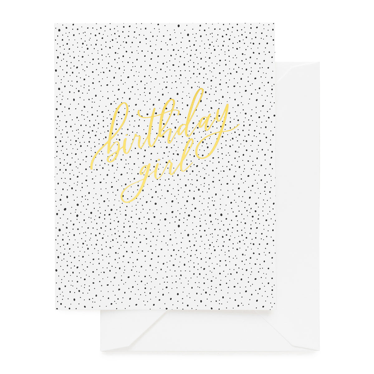 Black confetti dot card with gold foil birthday girl