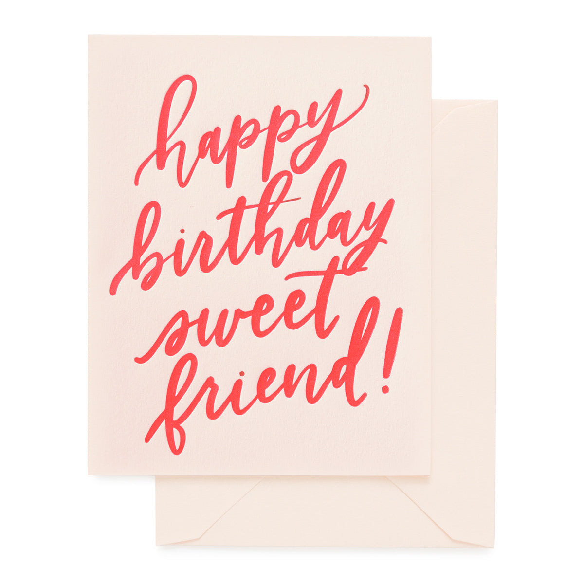 pale pink card with neon text and pale pink envelope