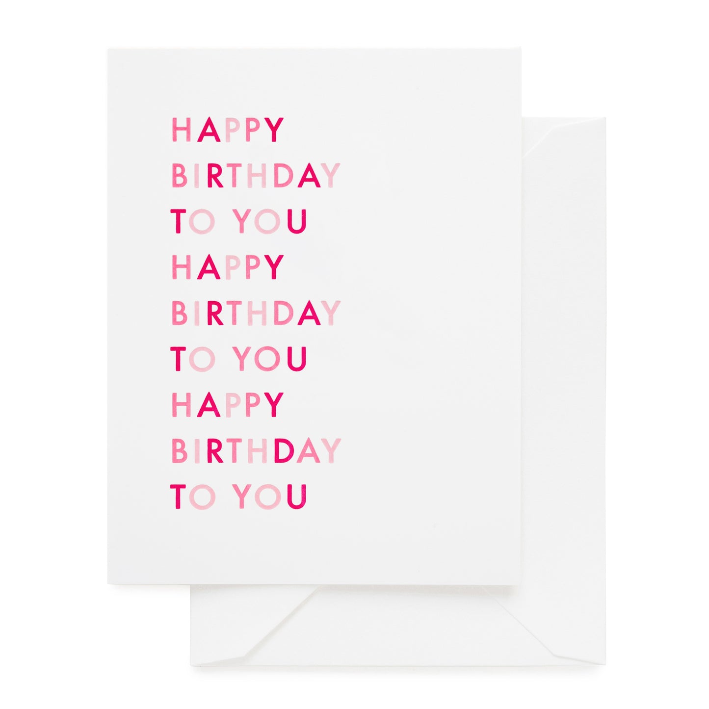 white card with multi pink ink, white envelope