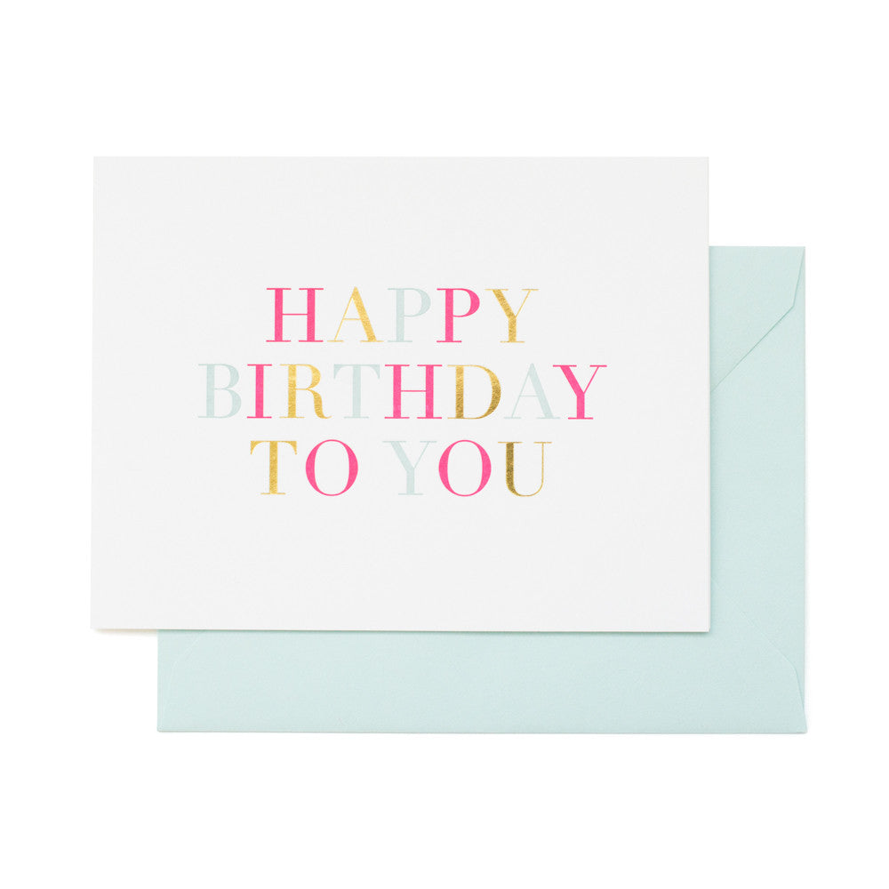 Colorful birthday card with blue envelope
