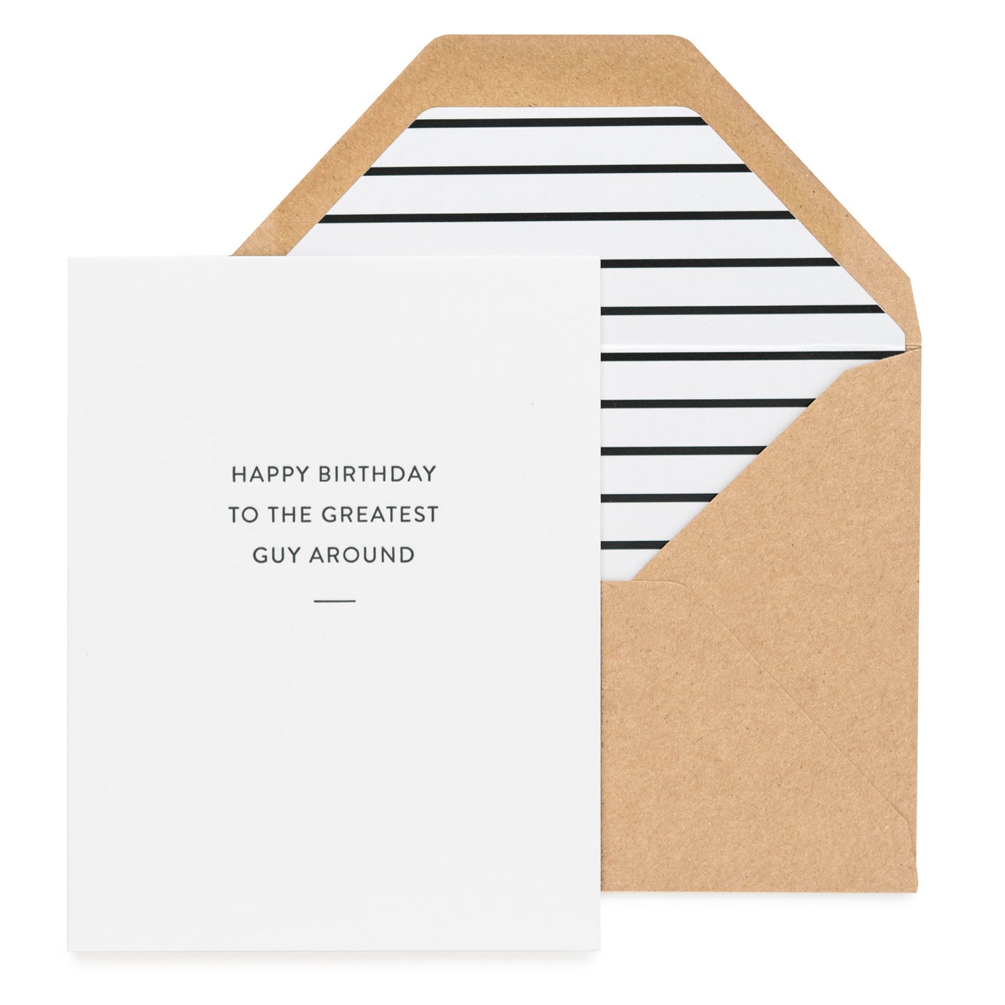 Black and white birthday card with kraft envelope and striped liner