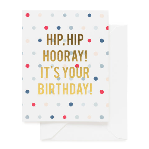 Colorful polka dot and gold foil birthday card