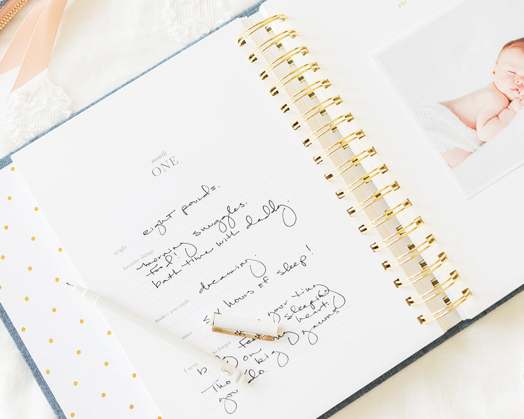 Interior of month one of baby book