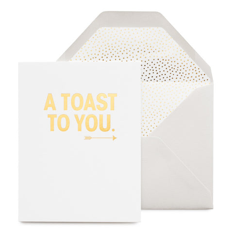 Gold foil congratulations card with grey envelope and dot liner