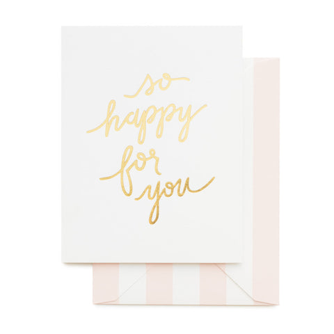 Gold foil printed congratulations card with pink stripe envelope