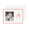 white card with red and gold text, red border, white envelope with gold text