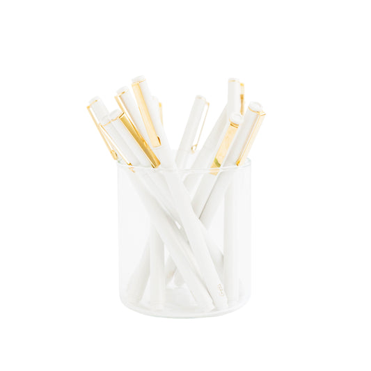 White and Gold Felt Tip Pens in Glass Jar