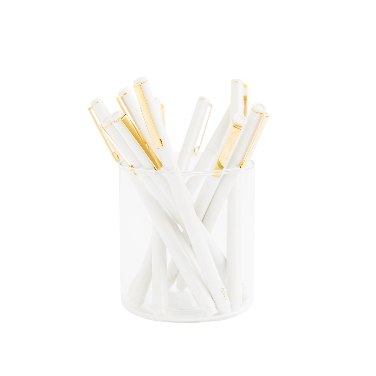 White and Gold Felt Tip Pens in Glass Jar