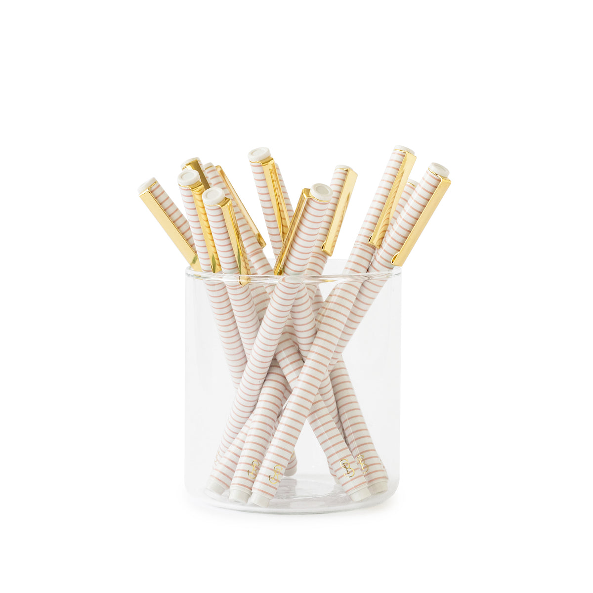 jar of white felt pens with rose stripes