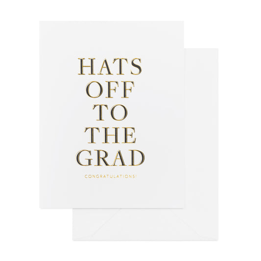 Black and gold printed Hats Off To The Grad graduation card