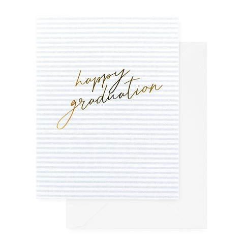 blue ticking stripe patterned card with gold foil ande white envelope