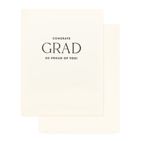 cream card with black text, cream envelope