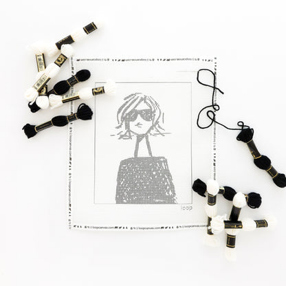 short bob girl needlepoint kit with thread