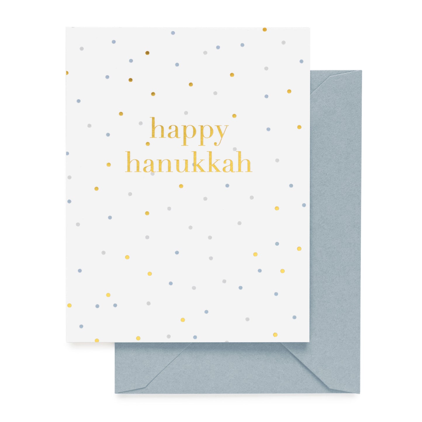 happy hanukkah card with slate blue envelope