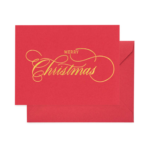 Red with Gold Foil Merry Christmas Script Card
